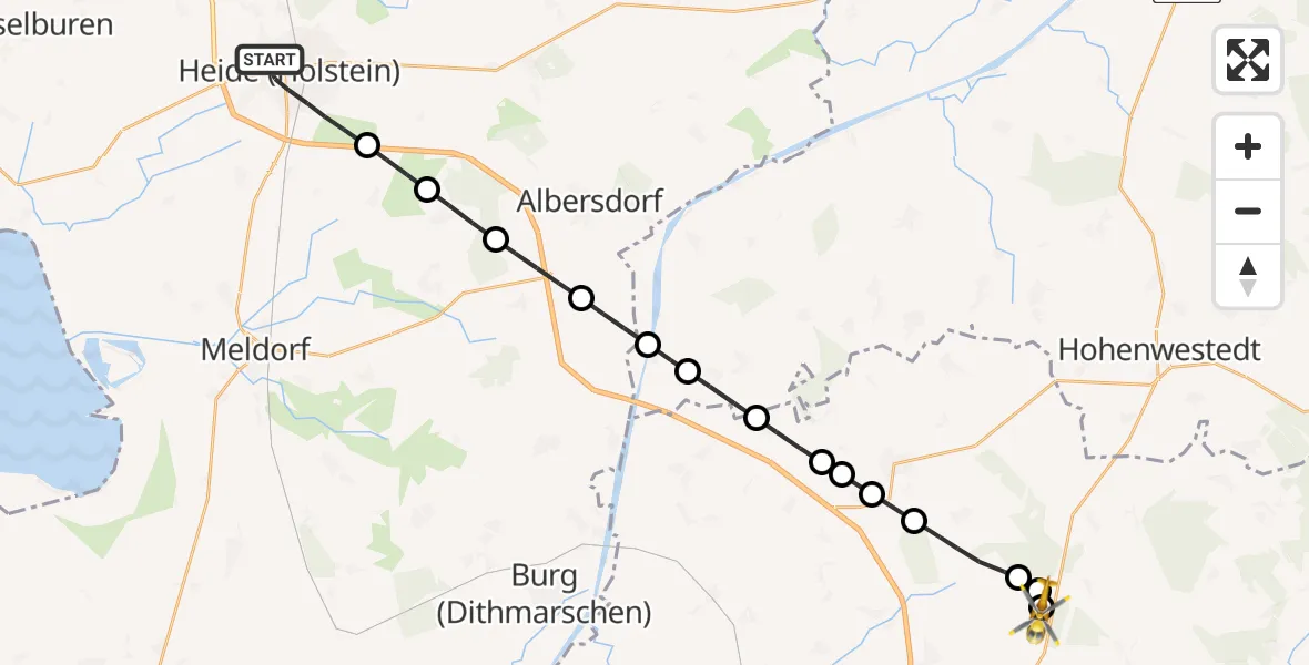 Flugroute Rettungshubschrauber Heide - Itzehoe Hungriger Wolf Flugplatz, 23 April 2026, 19:13
