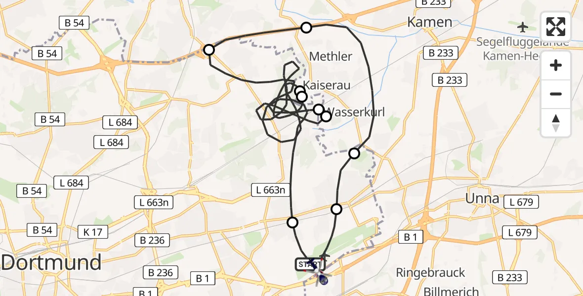 Flugroute Polizeihubschrauber Dortmund Flughafen - Dortmund Flughafen, 23 April 2026, 19:48