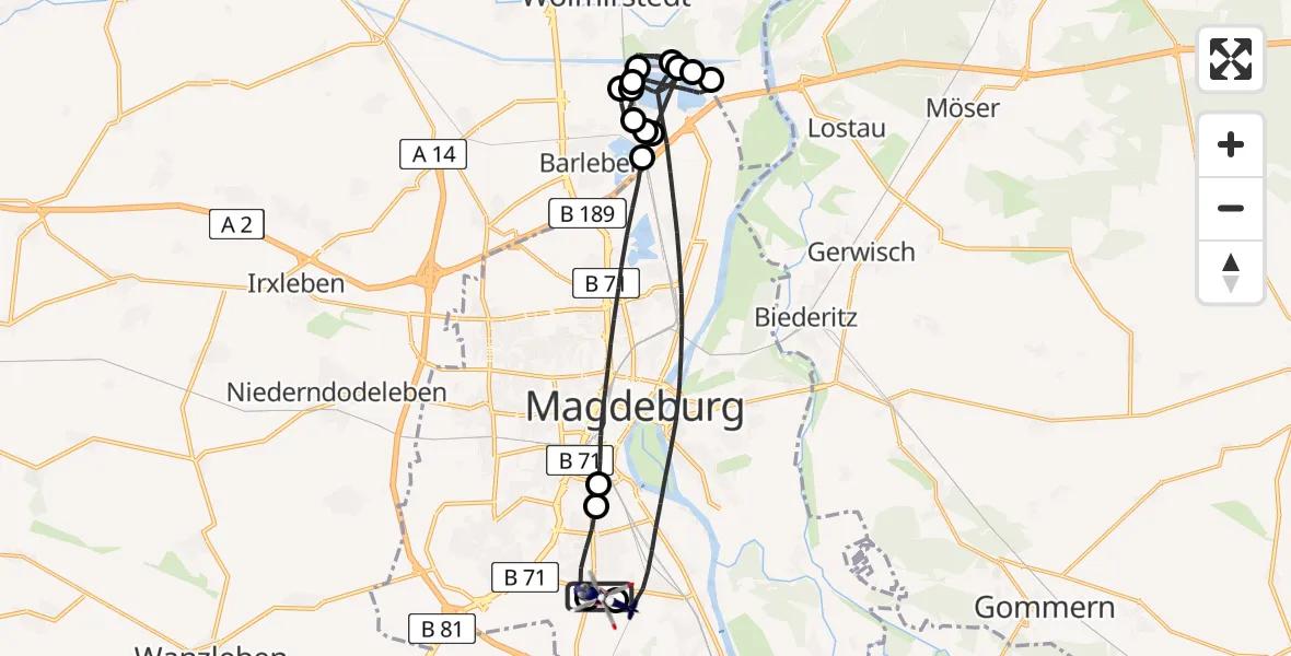 Flugroute Polizeihubschrauber Magdeburg City Flugplatz - Magdeburg City Flugplatz, 23 April 2026, 19:53