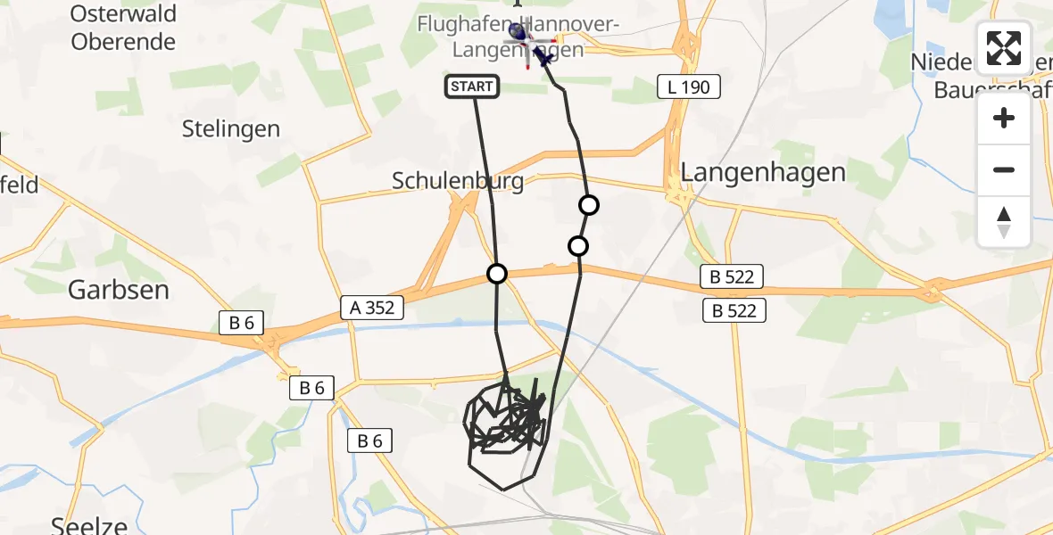 Flugroute Polizeihubschrauber Flughafen Hannover - Flughafen Hannover, 23 April 2026, 21:38
