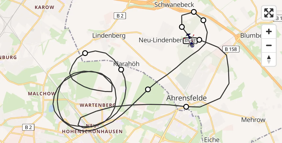 Flugroute Polizeihubschrauber Ahrensfelde Hubschrauberlandeplatz - Ahrensfelde Hubschrauberlandeplatz, 23 April 2026, 22:26