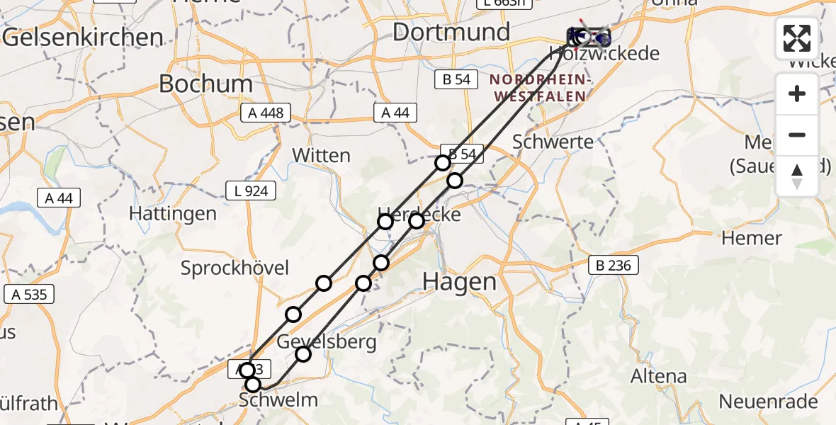 Flugroute Polizeihubschrauber Dortmund Flughafen - Dortmund Flughafen, 24 April 2026, 01:01