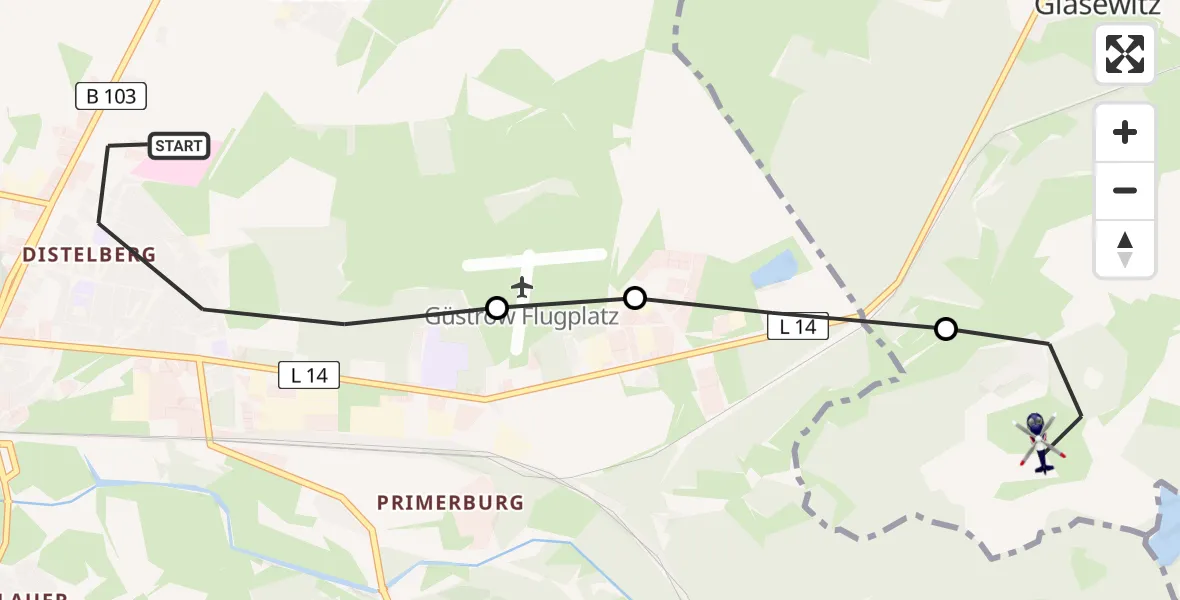 Flugroute Polizeihubschrauber Güstrow - Glasewitz, 24 April 2026, 05:28