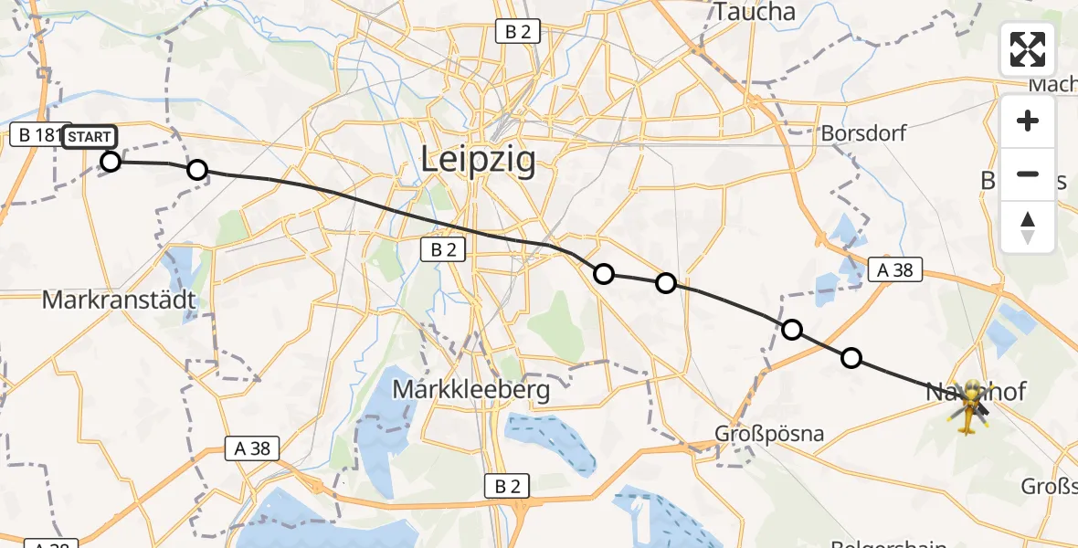 Flugroute Rettungshubschrauber Schkeuditz - Naunhof, 24 April 2026, 05:32
