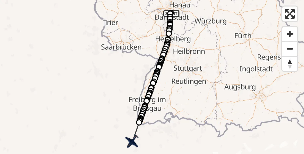 Flugroute Polizeiflugzeug Flughafen Frankfurt-Egelsbach - Kleinhüningen, 24 April 2026, 05:43