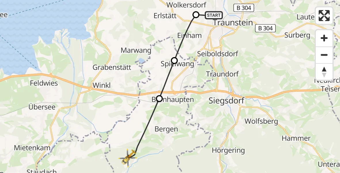 Flugroute Rettungshubschrauber Traunstein Hospital - Bergen, 24 April 2026, 06:05