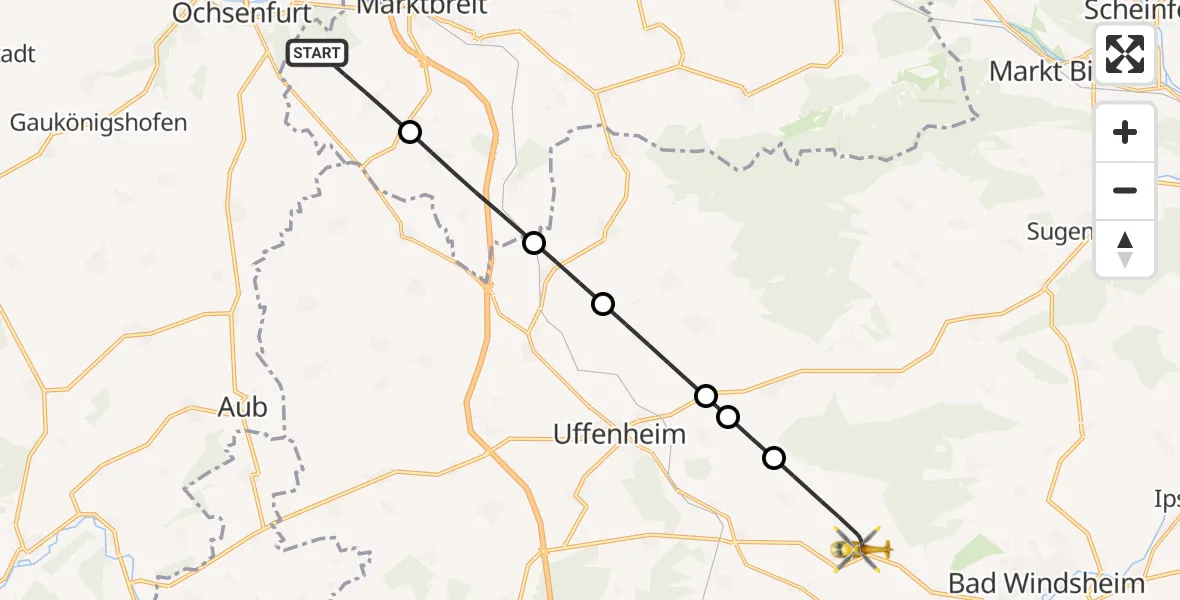 Flugroute Rettungshubschrauber Marktbreit - Ergersheim, 24 April 2026, 06:16