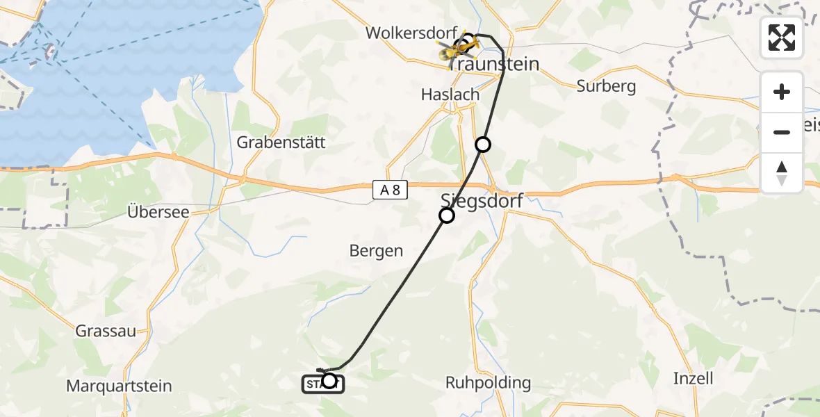 Flugroute Rettungshubschrauber Ruhpolding - Traunstein Hospital, 24 April 2026, 06:24