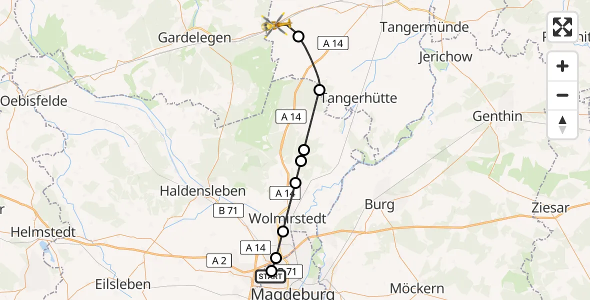Flugroute Rettungshubschrauber Magdeburg Hospital - Stendal, 24 April 2026, 06:28
