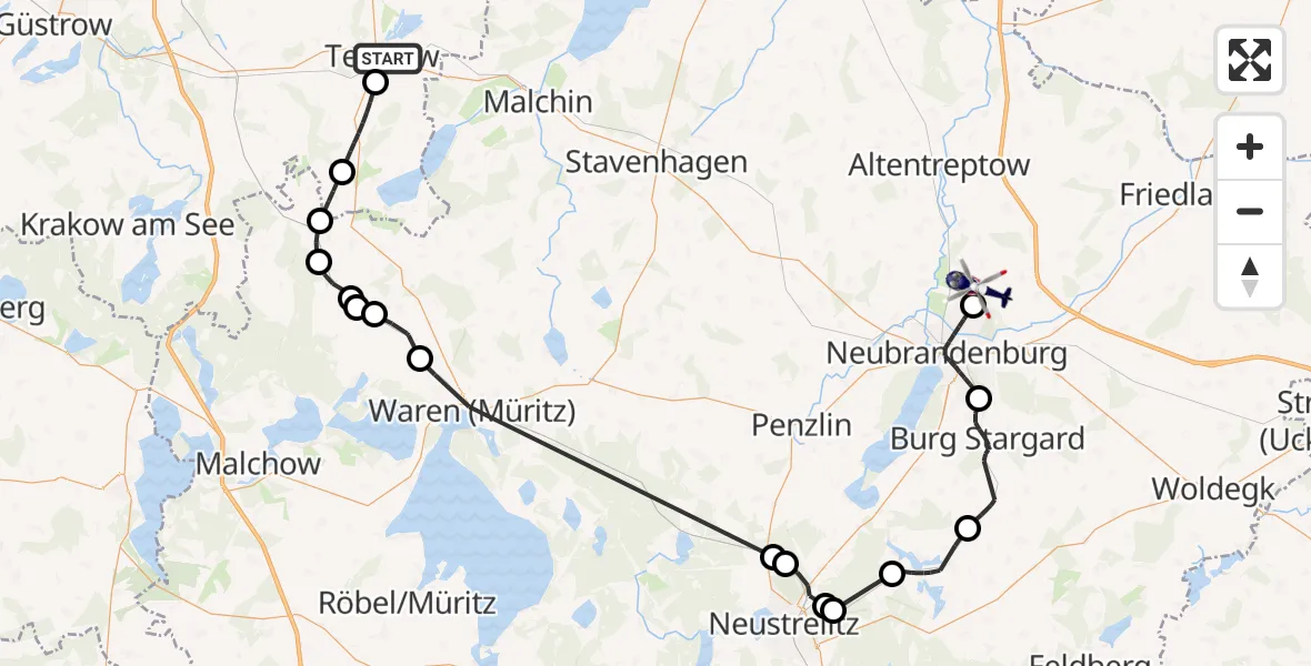 Flugroute Polizeihubschrauber Teterow - Neubrandenburg Trollenhagen Flughafen, 24 April 2026, 06:28