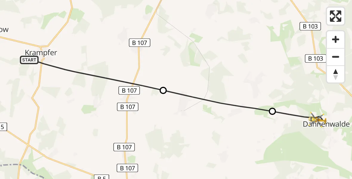 Flugroute Rettungshubschrauber Plattenburg - Gumtow, 24 April 2026, 06:31
