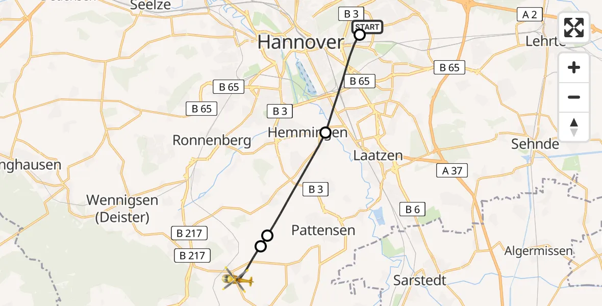Flugroute Rettungshubschrauber Hannover Luftrettung Hubschrauberlandeplatz (Christoph 4) - Springe, 24 April 2026, 06:41