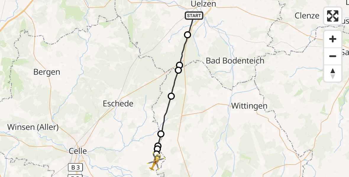 Flugroute Rettungshubschrauber Uelzen - Hohne, 24 April 2026, 06:43