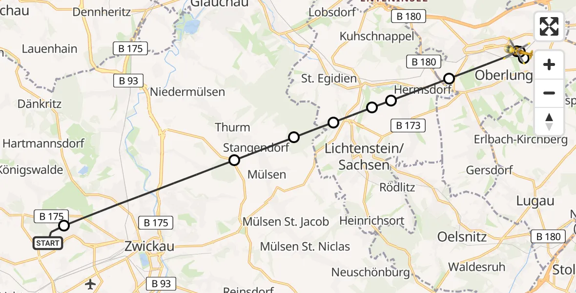 Flugroute Rettungshubschrauber ADAC Air Rescue Station Zwickau Hubschrauberlandeplatz - Hohenstein-Ernstthal, 24 April 2026, 06:45