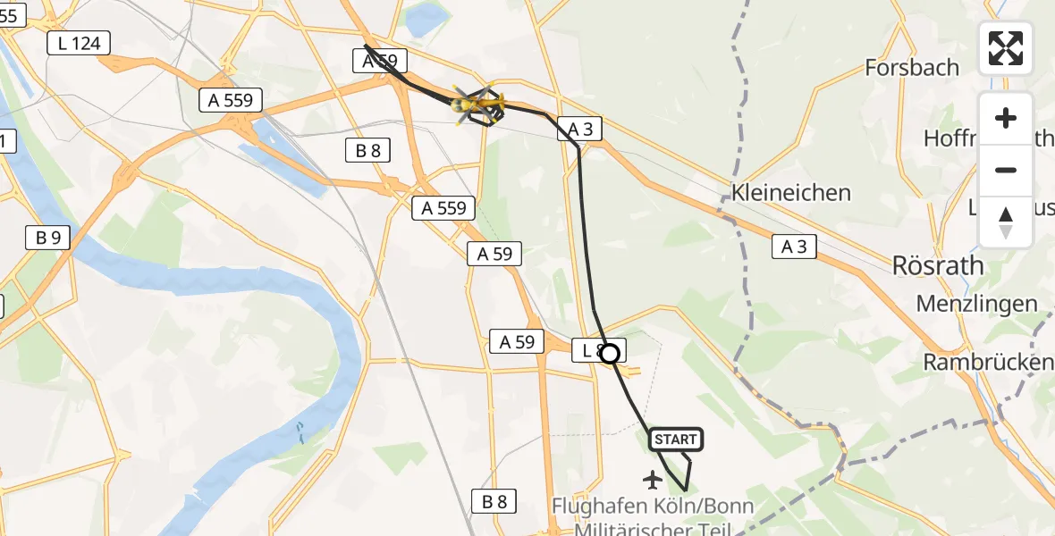 Flugroute Rettungshubschrauber Köln Bonn Flughafen - Köln, 24 April 2026, 06:50