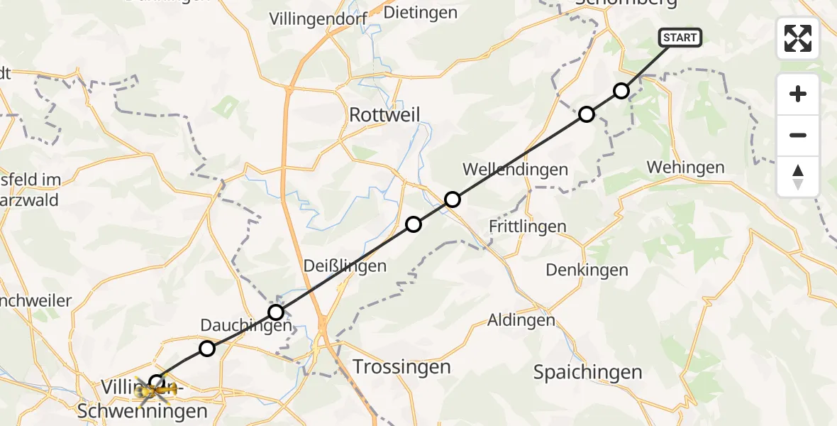 Flugroute Rettungshubschrauber Ratshausen - DRF Air Rescue Station Villingen-Schwenningen Hubschrauberlandeplatz (Christoph 11), 24 April 2026, 06:50