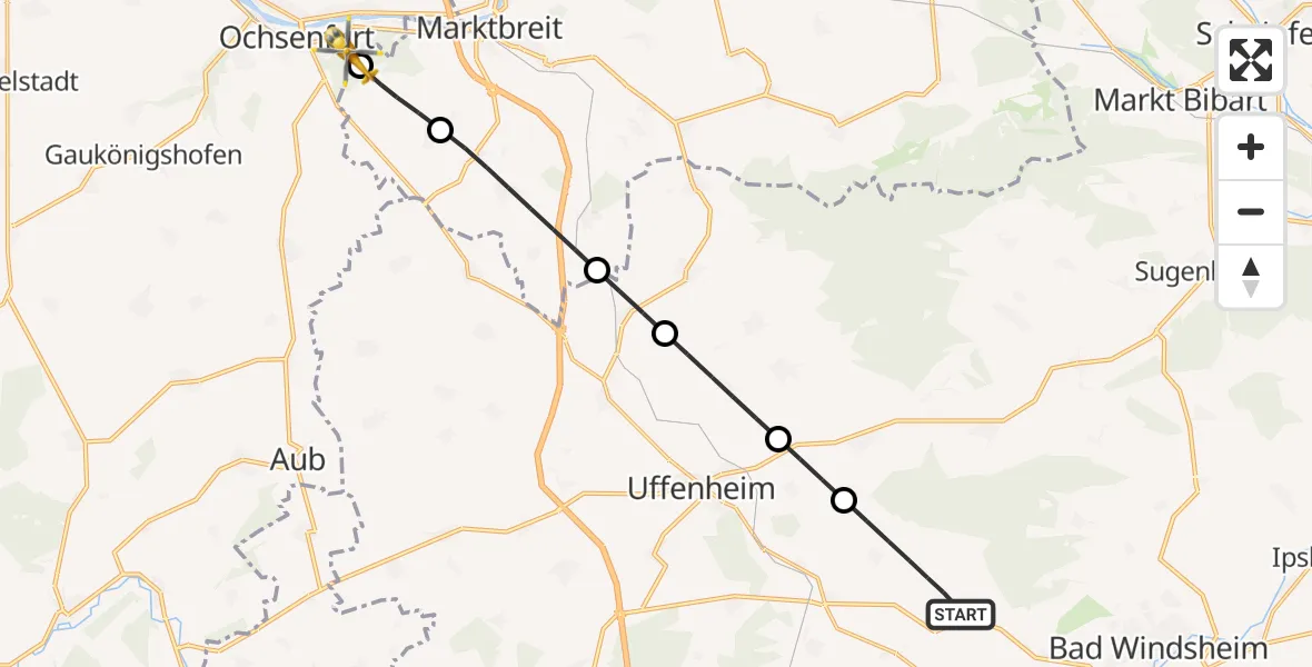 Flugroute Rettungshubschrauber Ergersheim - Ochsenfurt Hospital, 24 April 2026, 06:52