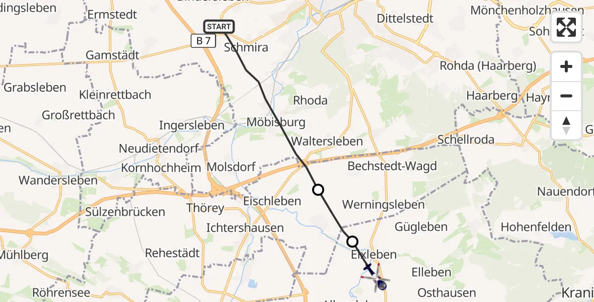 Flugroute Polizeihubschrauber Erfurt - Elxleben, 24 April 2026, 06:53
