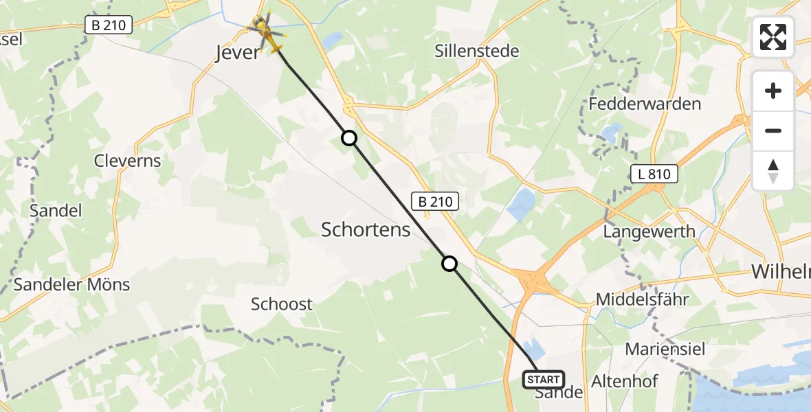 Flugroute Rettungshubschrauber Sande - Jever, 24 April 2026, 06:53