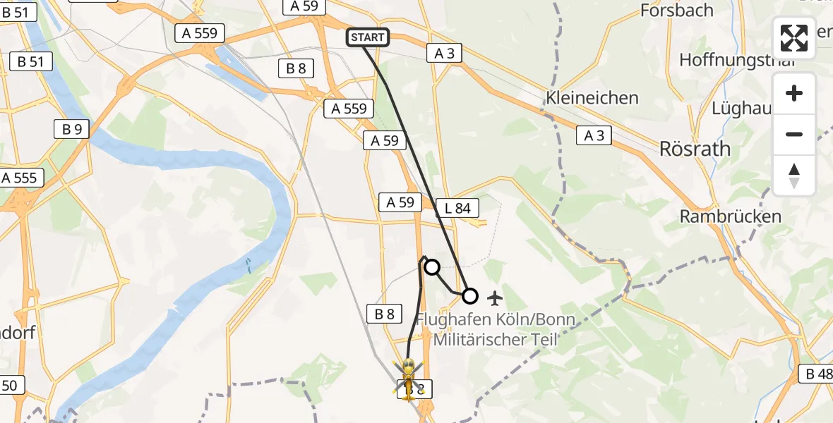 Flugroute Rettungshubschrauber Köln - Köln, 24 April 2026, 07:02