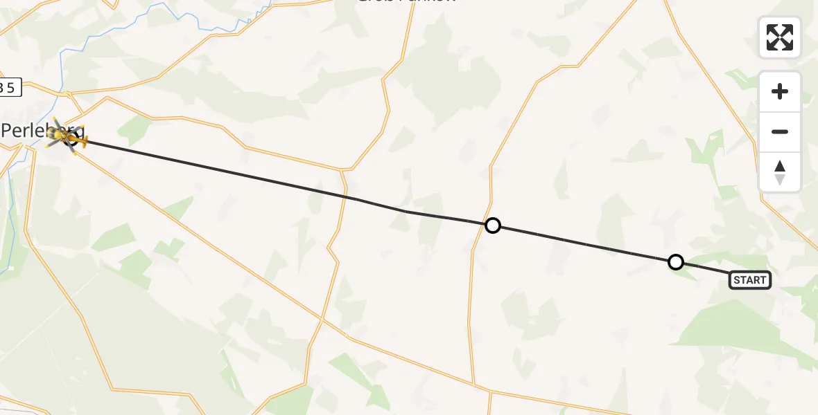 Flugroute Rettungshubschrauber Gumtow - Perleberg, 24 April 2026, 07:07
