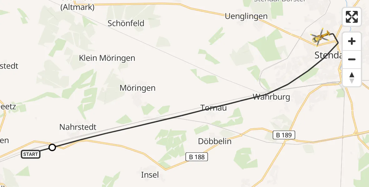 Flugroute Rettungshubschrauber Bismark (Altmark) - Stendal, 24 April 2026, 07:08