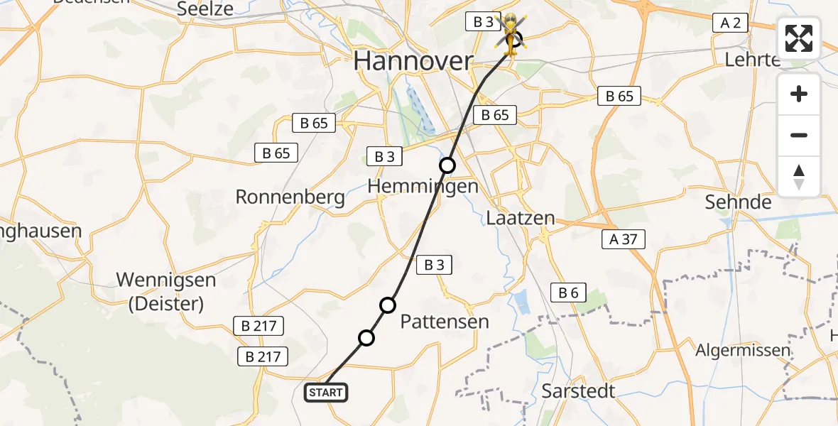Flugroute Rettungshubschrauber Springe - Hannover Luftrettung Hubschrauberlandeplatz (Christoph 4), 24 April 2026, 07:19