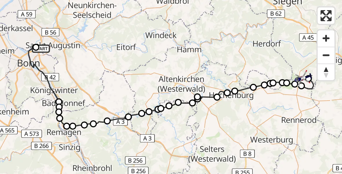 Flugroute Polizeihubschrauber Sankt Augustin - Siegerland Flughafen, 24 April 2026, 07:19