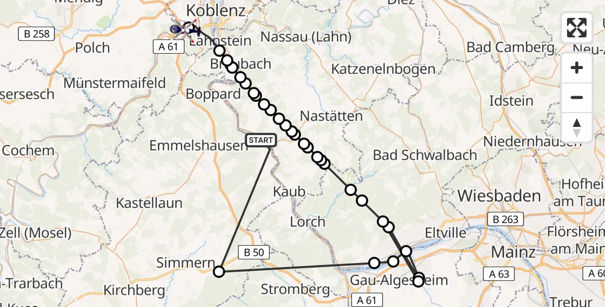 Flugroute Polizeihubschrauber Sankt Goar - Koblenz-Winningen Flugplatz, 24 April 2026, 07:25