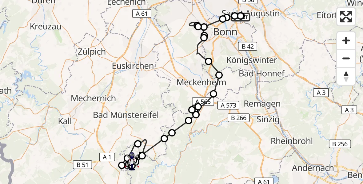 Flugroute Polizeihubschrauber Sankt Augustin - Wershofen/Eifel Flugplatz, 24 April 2026, 07:27