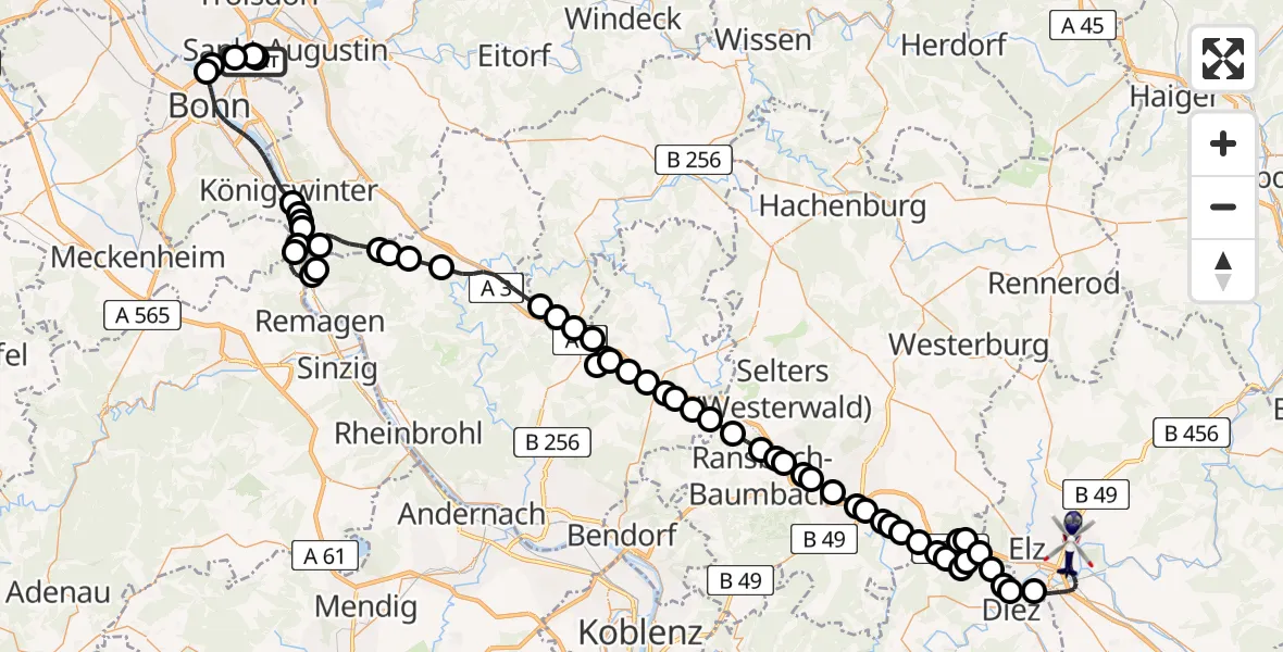 Flugroute Polizeihubschrauber Sankt Augustin - Limburg a.d.Lahn, 24 April 2026, 07:29