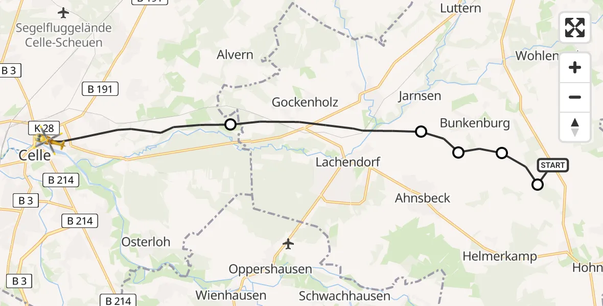 Flugroute Rettungshubschrauber Hohne - Celle, 24 April 2026, 07:32