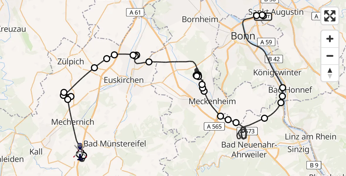 Flugroute Polizeihubschrauber Sankt Augustin - Mechernich, 24 April 2026, 07:33