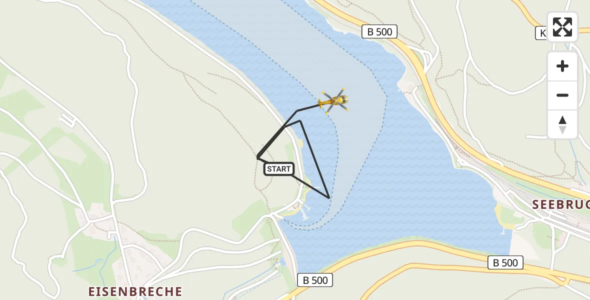 Flugroute Ambulanzhubschrauber Schluchsee - Schluchsee, 24 April 2026, 07:42