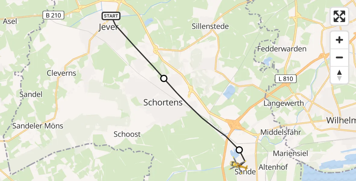 Flugroute Rettungshubschrauber Jever - Sande, 24 April 2026, 07:43