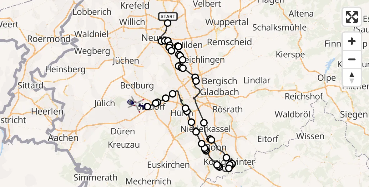 Flugroute Polizeihubschrauber Düsseldorf Flughafen - Elsdorf, 24 April 2026, 07:57