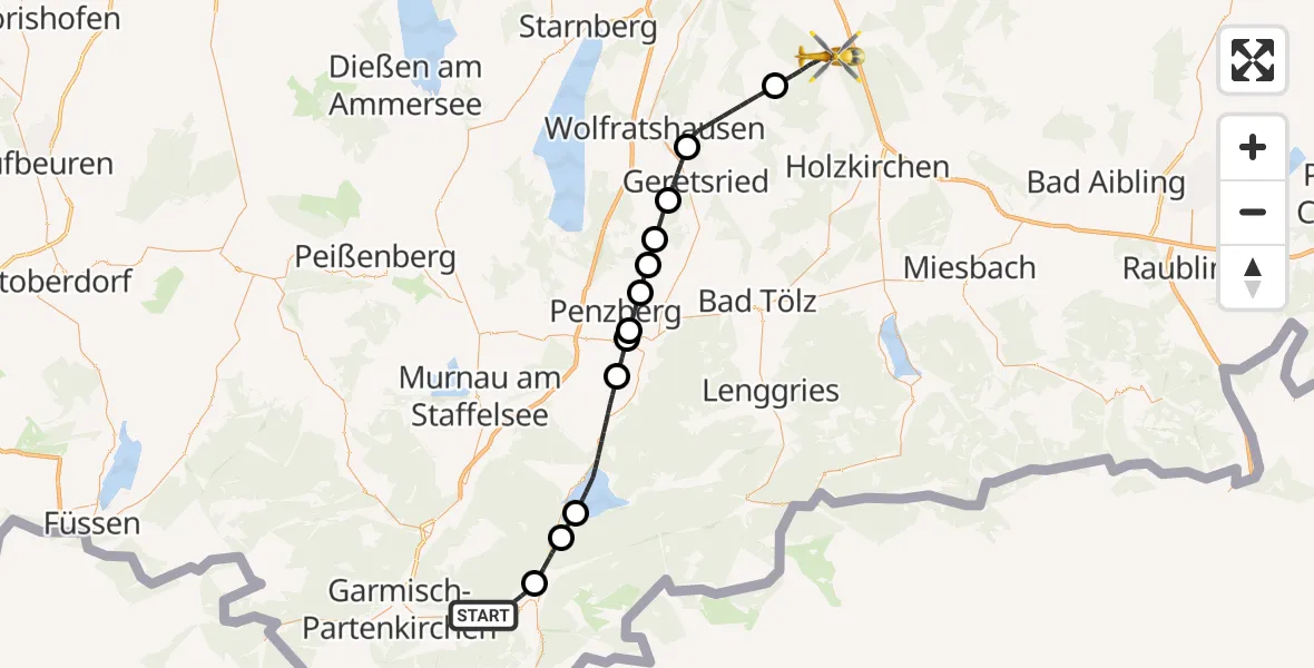 Flugroute Rettungshubschrauber Krün - Sauerlach, 24 April 2026, 07:57