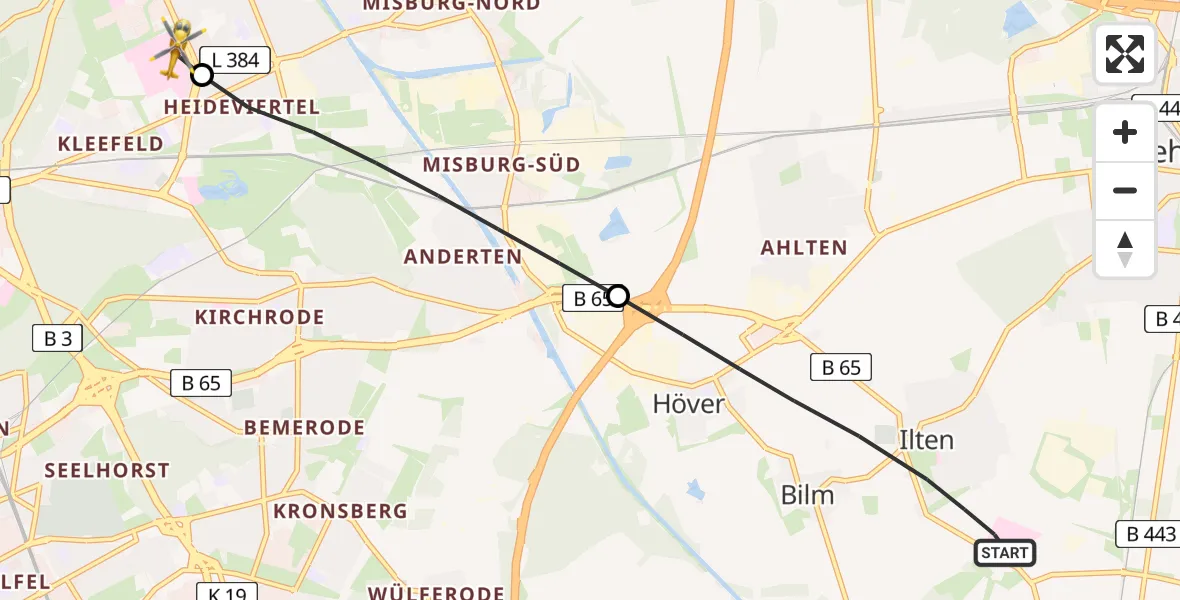 Flugroute Rettungshubschrauber Sehnde - Hannover Luftrettung Hubschrauberlandeplatz (Christoph 4), 24 April 2026, 08:04