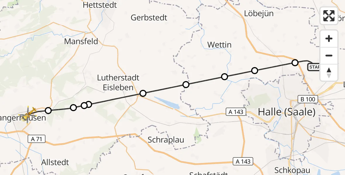 Flugroute Ambulanzhubschrauber Landsberg - Sangerhausen, 24 April 2026, 08:04