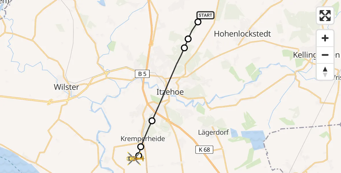 Flugroute Rettungshubschrauber Hohenlockstedt - Bahrenfleth, 24 April 2026, 08:05