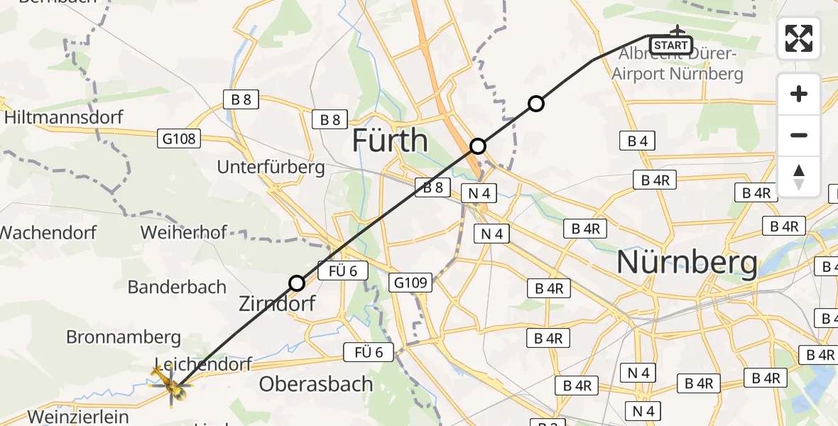 Flugroute Rettungshubschrauber Flughafen Nuremberg - Zirndorf, 24 April 2026, 08:06