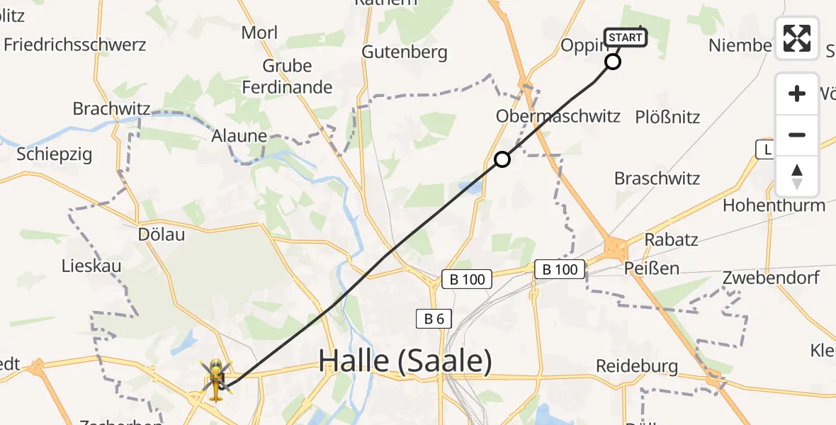 Flugroute Rettungshubschrauber Halle-Oppin Flugplatz - Halle (Saale), 24 April 2026, 08:10