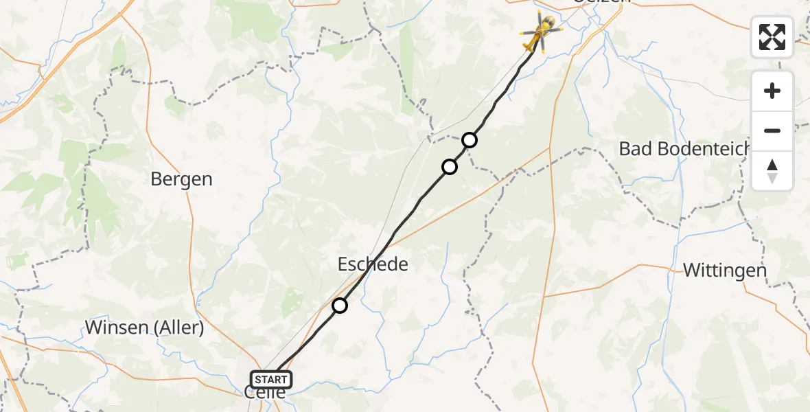 Flugroute Rettungshubschrauber Celle - Suderburg, 24 April 2026, 08:10