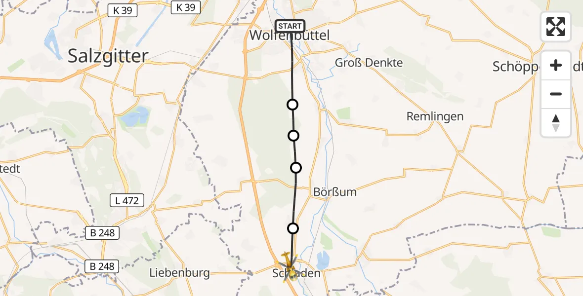 Flugroute Rettungshubschrauber Wolfenbüttel - Schladen-Werla, 24 April 2026, 08:11