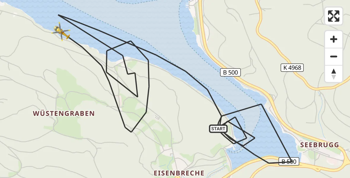 Flugroute Ambulanzhubschrauber Schluchsee - Schluchsee, 24 April 2026, 08:14