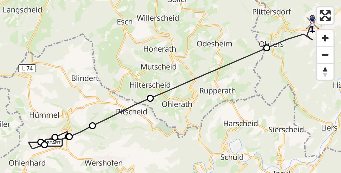 Flugroute Polizeihubschrauber Wershofen/Eifel Flugplatz - Lind, 24 April 2026, 08:23