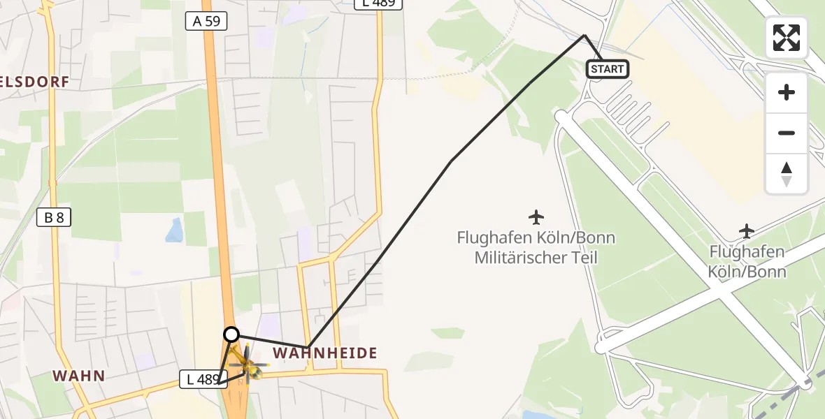 Flugroute Rettungshubschrauber Köln Bonn Flughafen - Köln, 24 April 2026, 08:24