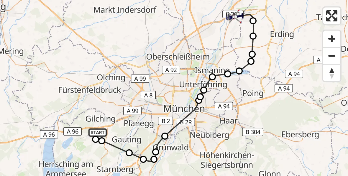 Flugroute Polizeihubschrauber Oberpfaffenhofen Flughafen - München Flughafen, 24 April 2026, 08:26