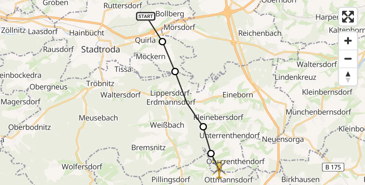 Flugroute Rettungshubschrauber Stadtroda - Renthendorf, 24 April 2026, 08:30