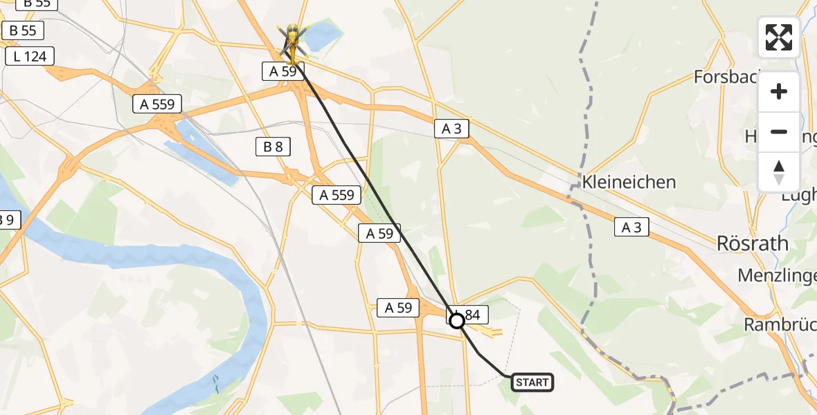 Flugroute Ambulanzhubschrauber Köln Bonn Flughafen - Köln, 24 April 2026, 08:37